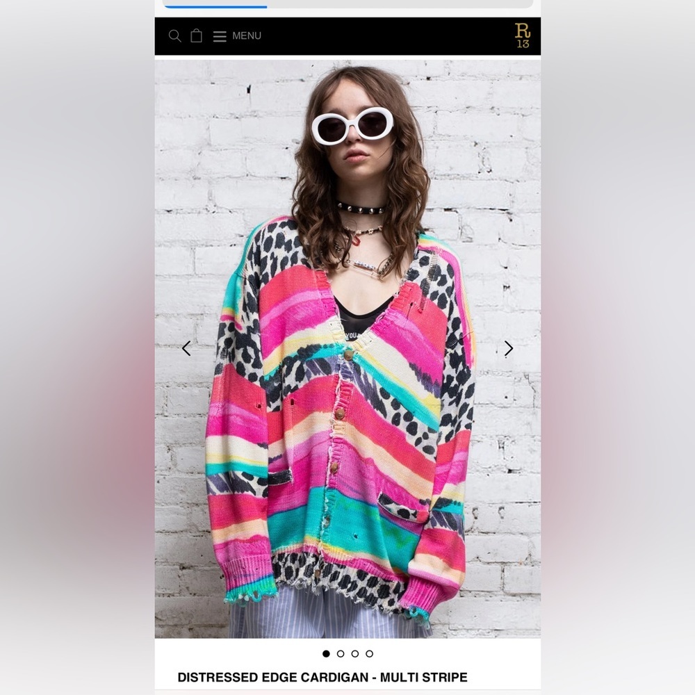 DISTRESSED EDGE CARDIGAN - MULTI‎ STRIPE r13